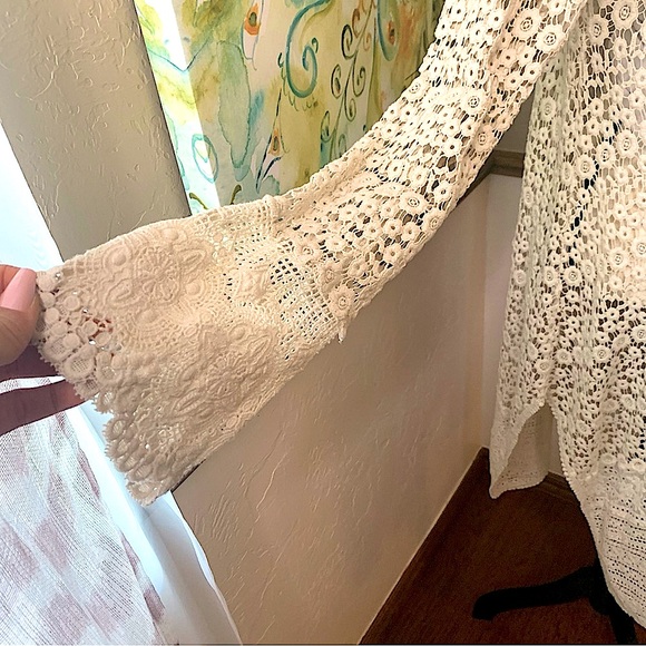 Johnny Was Midi All Over Lace Crochet Kimono Duster Cardigan w/Pockets EUC Sz M - Picture 8 of 12